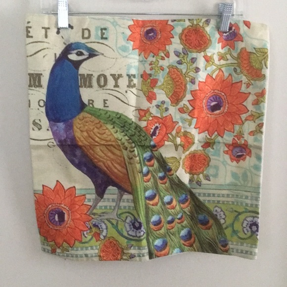 Colorful Peacock Floral Pillow Cover S2 - Picture 4 of 5